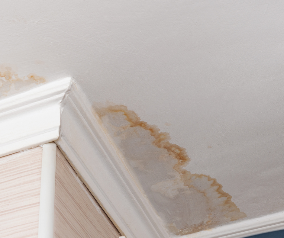 Signs of a leak include water damage 