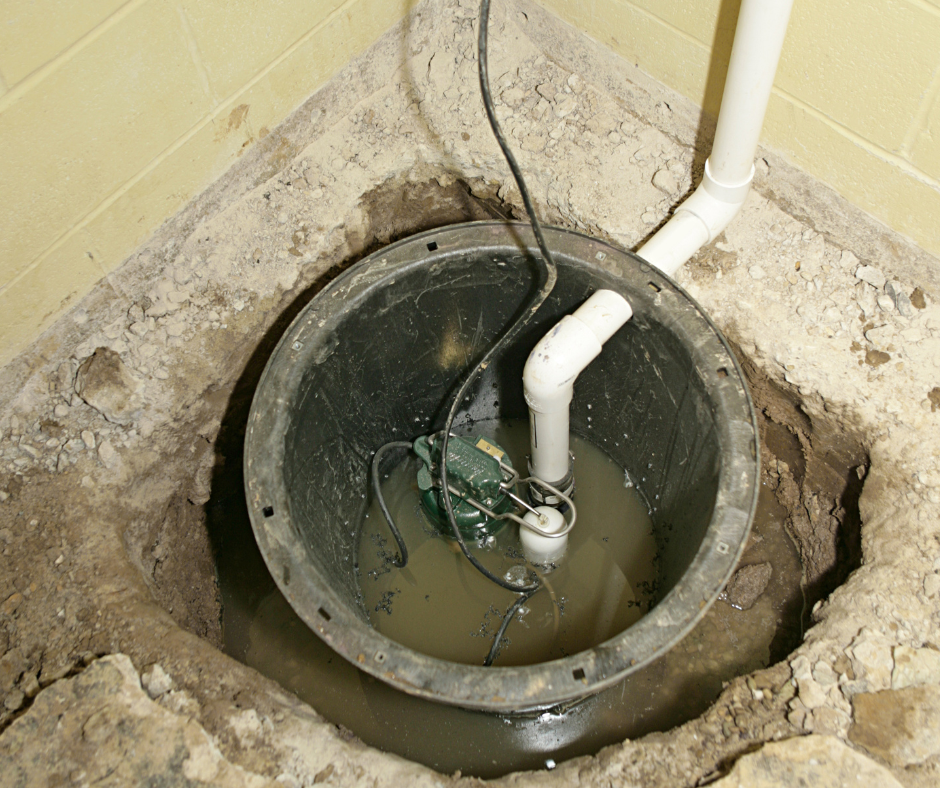 A sump pump in the basement of a home 