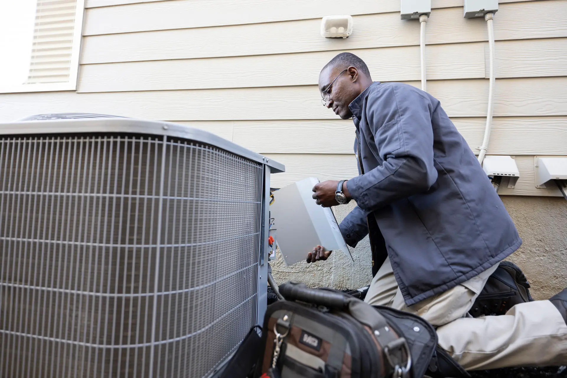 Air conditioning system being serviced
